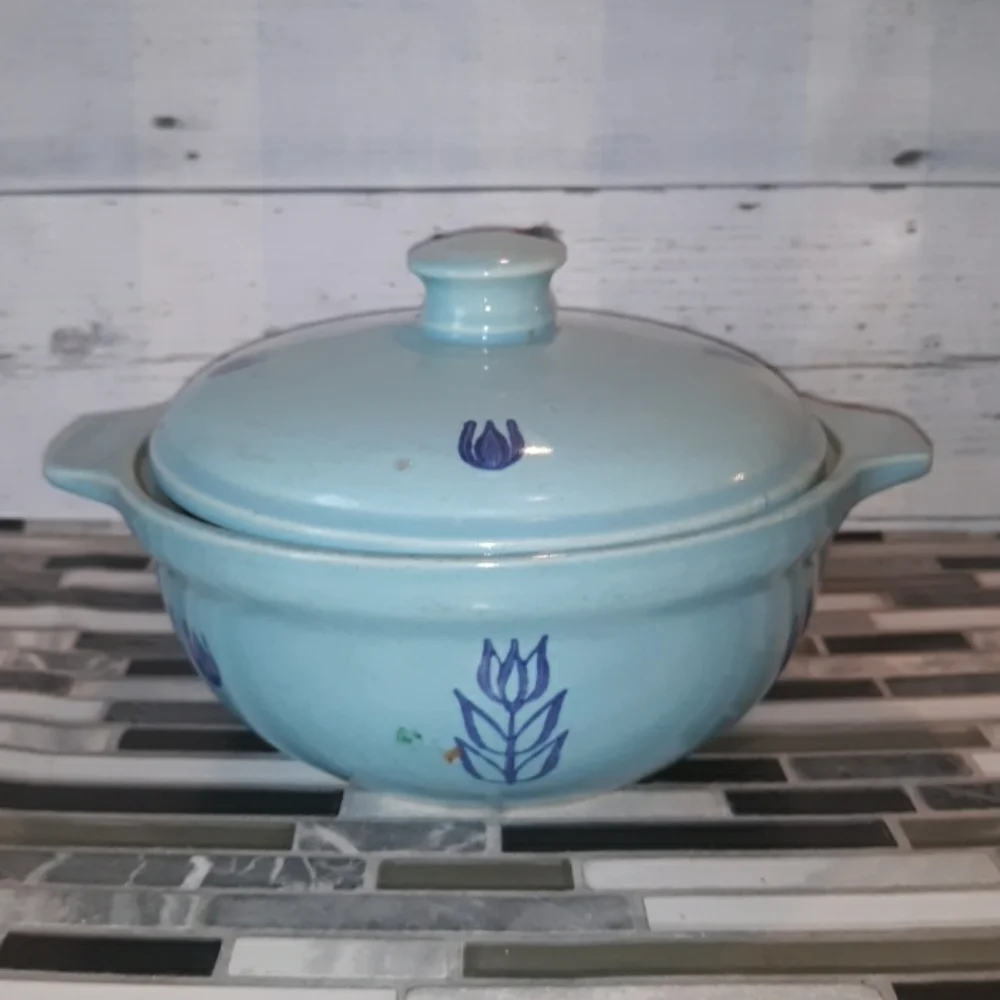Vintage Cronin Pottey Blue Tulip Crock USA